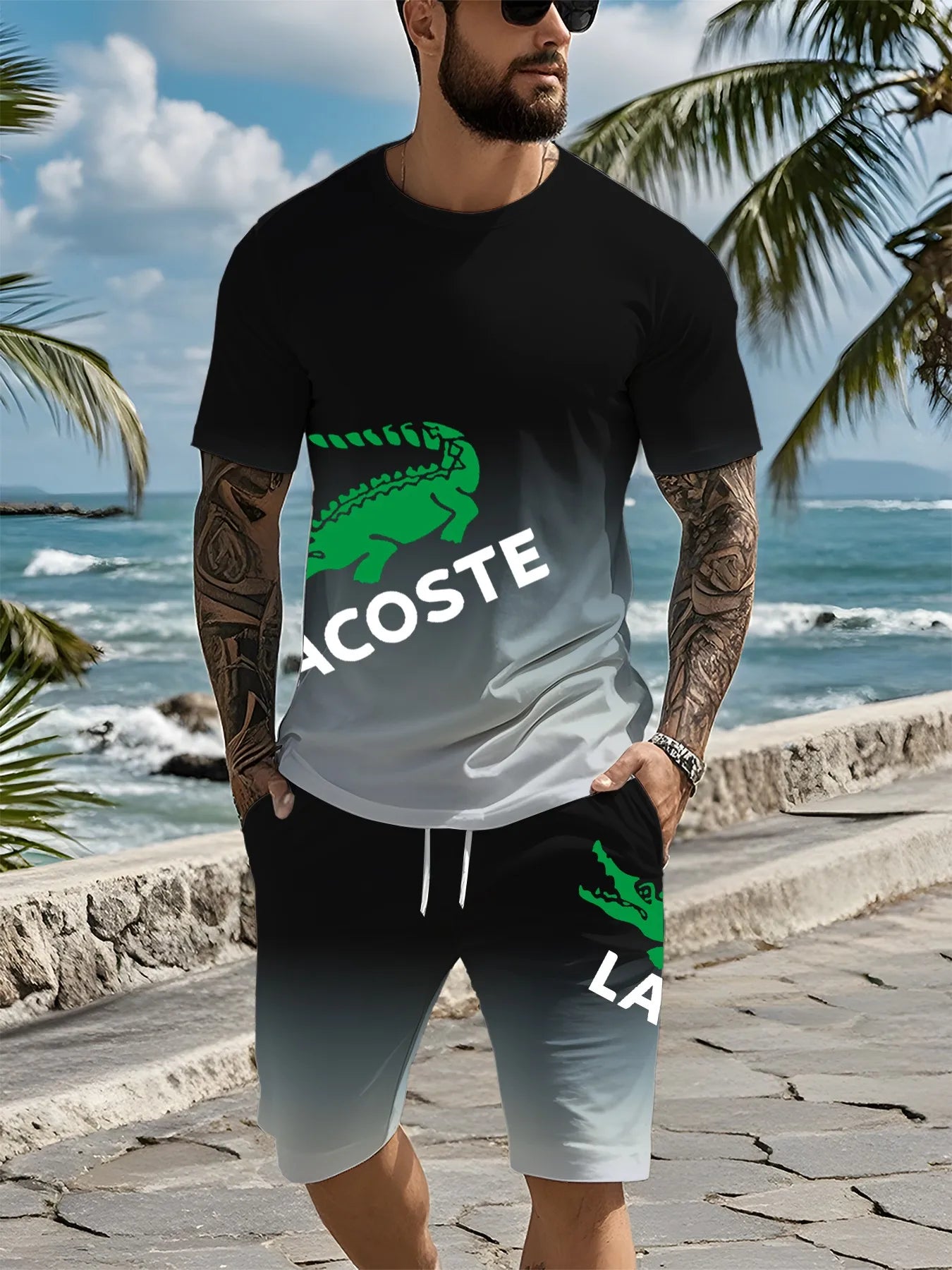 2025 novo conjunto de moda fitness masculino conjunto de roupas esportivas casuais de secagem rápida camiseta de manga curta + shorts conjunto de 2 peças
