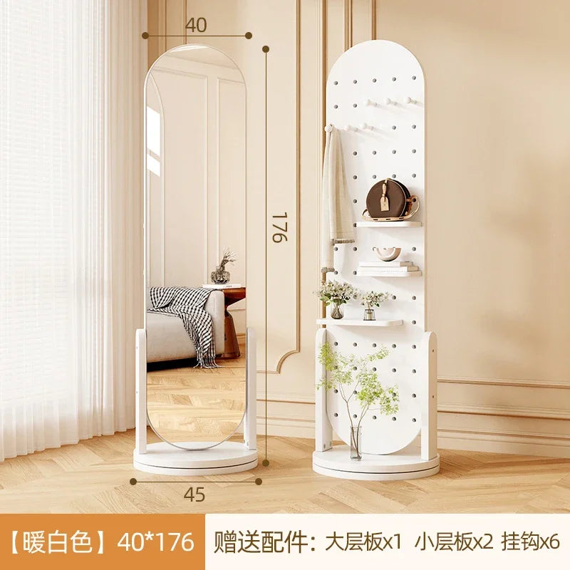Retro espelho de corpo inteiro espelho de comprimento total cabide de chão multifuncional tridimensional rotativo integrado