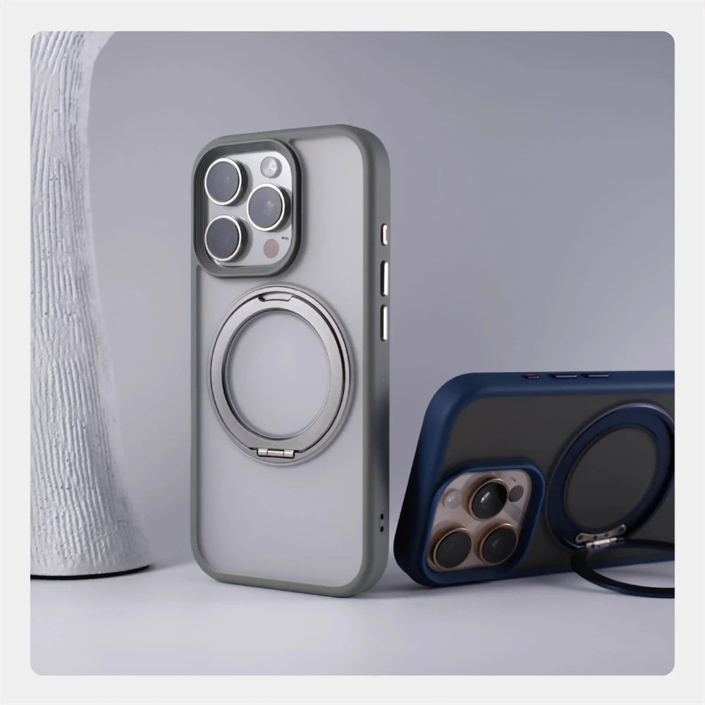 360 °   Rotação de metal anel titular magnético pára-choques caso para iphone 16 pro max 15 14 13 para magsafe carga sem fio capa à prova de choque