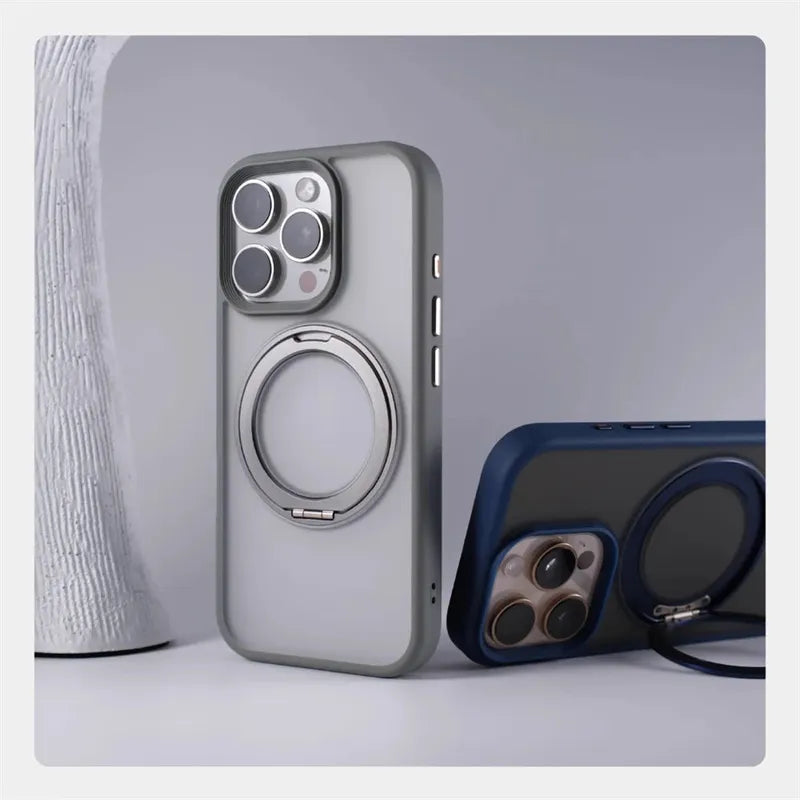 360° Rotation Metal Ring Holder Magnetic Bumper Case for iPhone 16 Pro Max 15 14 13 For Magsafe Wireless Charge Shockproof Cover