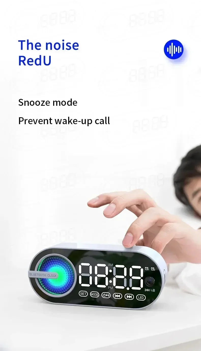 Silencioso sem fio bluetooth alto-falante despertador rgb tws usb led espelho relógio digital fm grande display sala de estar decoração do escritório