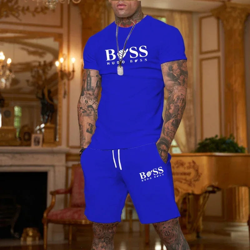 Conjunto de shorts masculinos, conjunto de duas peças, roupas de grife de luxo, liga elegante, academia, 2025