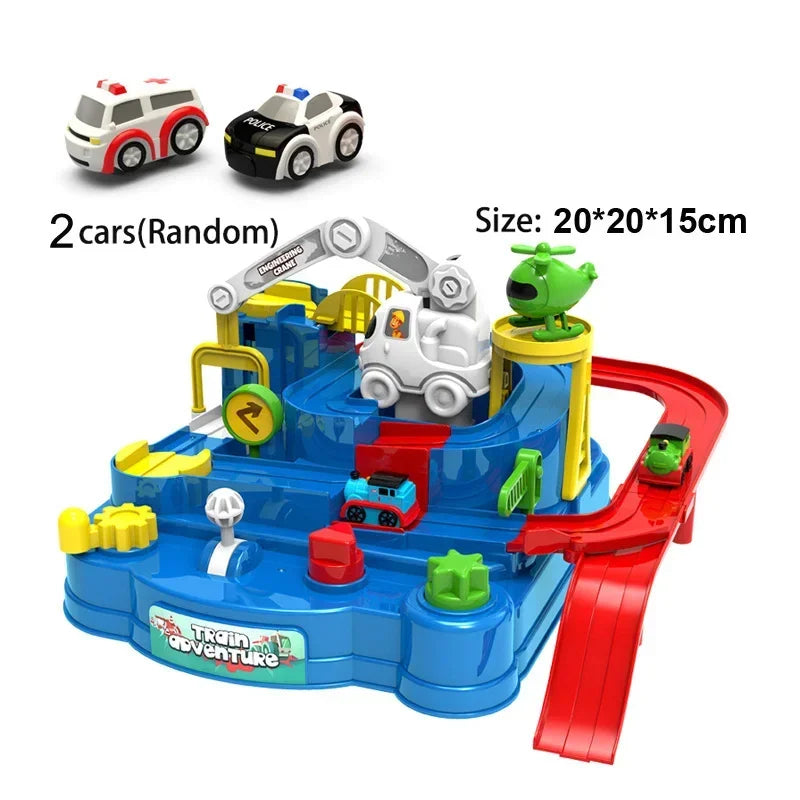 Modelo de carro ferroviário de corrida brinquedos educativos crianças pista jogo de aventura cérebro trem interativo mecânico animais espaço foguete brinquedo