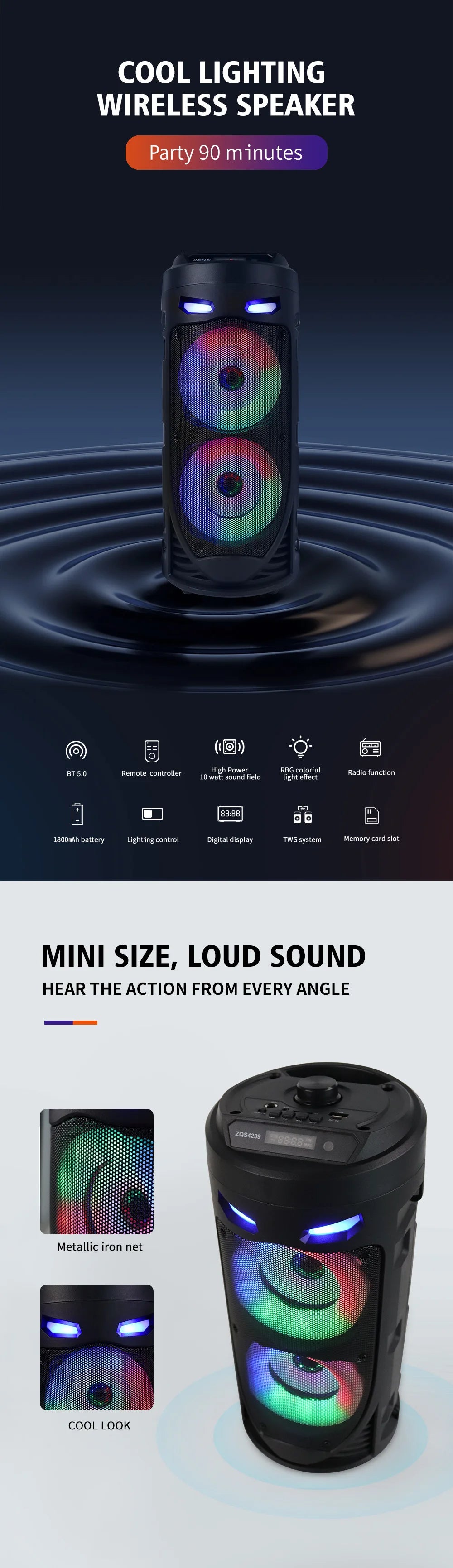 Portátil karaokê bluetooth 5.0 alto-falante colorido led luz soundbar coluna subwoofer sem fio alta fidelidade boombox para casa festa ao ar livre