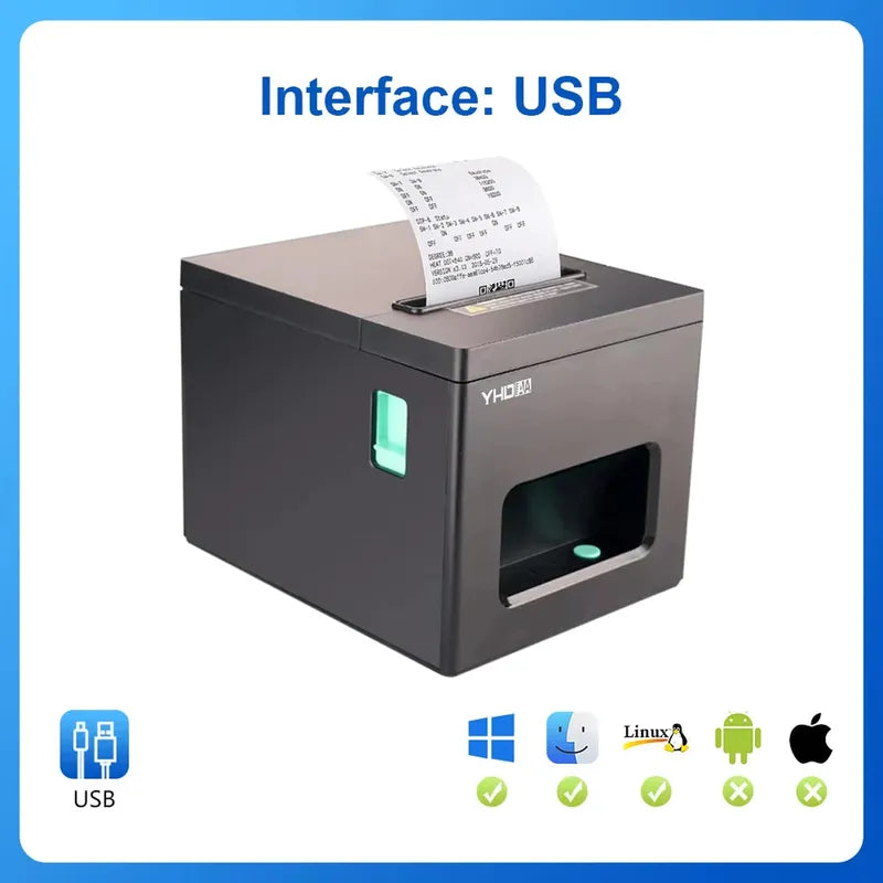 YHD-8390 Thermal Printer,80mm USB/USB+LAN/USB+BT/USB+BT+LAN+WIFI/USB+WIFI ESC/POS Printer, Compatible with Windows/Linux/MAC OS