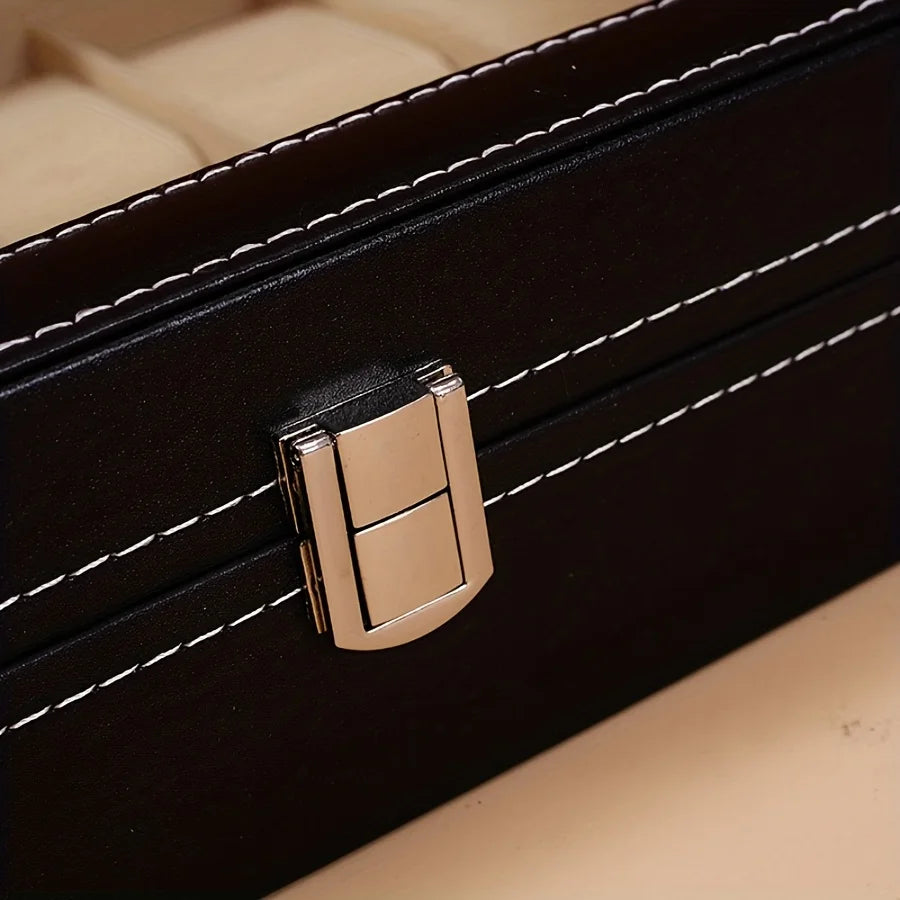 Organizador de relógio com 12 slots com fechadura e almofadas removíveis |   Estojo de armazenamento de couro sintético para presentes de viagem masculinos