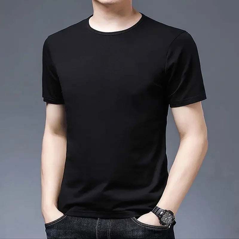 Camiseta de manga curta de algodão 200gCVC unissex gola redonda sólida preta branca respirável verão casual top para homens e mulheres