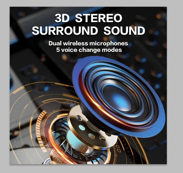 Alto-falante bluetooth de karaokê de alta potência, luz de ritmo musical 360, subwoofer estéreo surround sem fio com microfone duplo, suporte para telefone