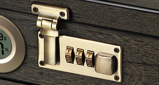 Humidor de charutos, caixa de mesa superior de vidro com termo-higrômetro digital, umidificador, divisor, gaveta de acessórios e fechadura de combinação