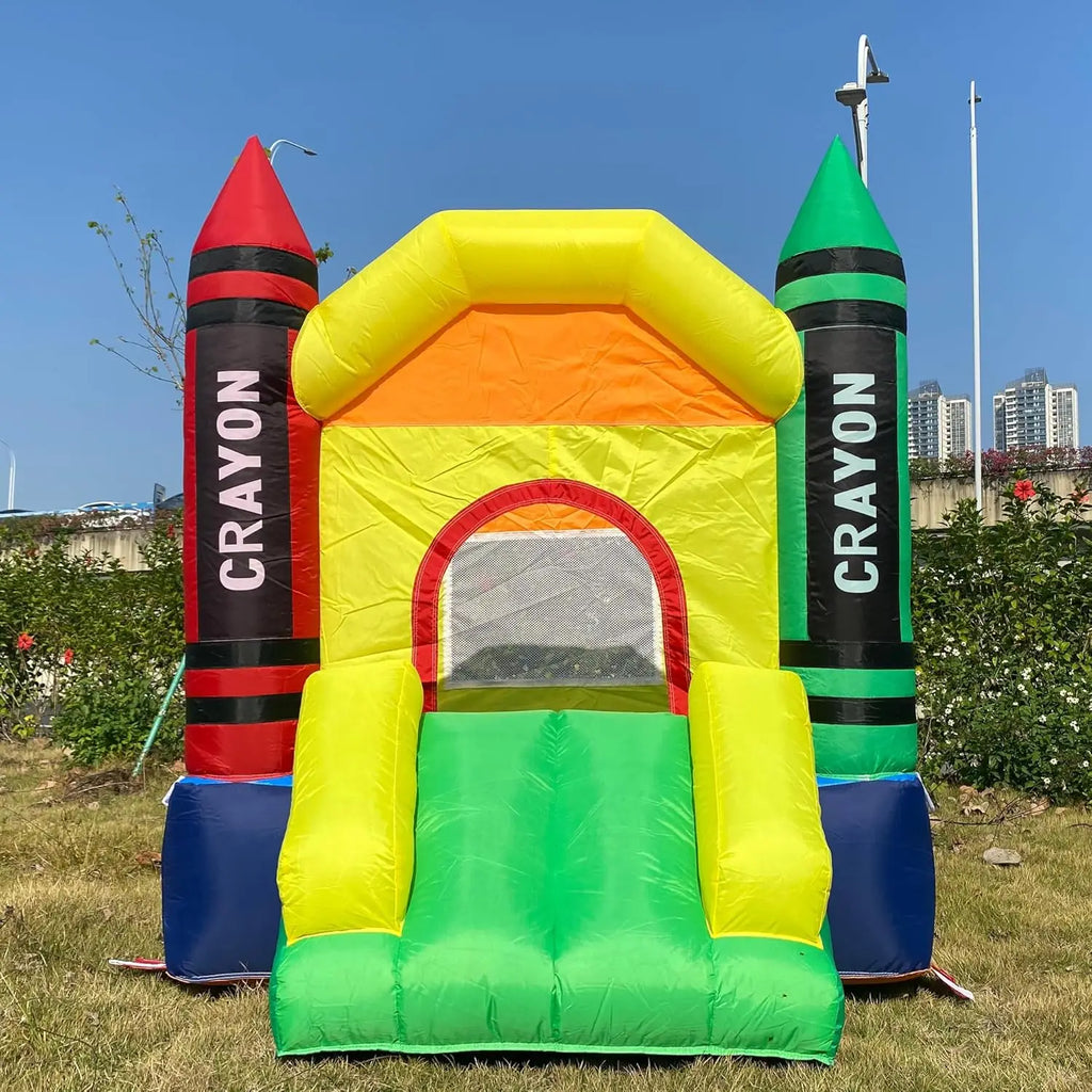 Mini casa inflável de salto com ventilador, castelo infantil, casa inflável para crianças com escorregador, soprador de ar, bolsa de transporte e bolsa de água
