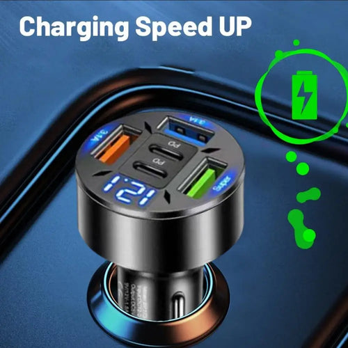 250W 5 portas Carregador de carro Carregamento rápido PD QC3.0 USB C Carregador de telefone para carro Tipo C Adaptador no carro para iPhone