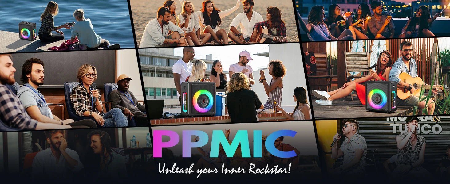 Máquina de karaokê portátil, alto-falante Bluetooth com microfones, sistema PA com 2 microfones de karaokê, luzes de discoteca para festas em casa