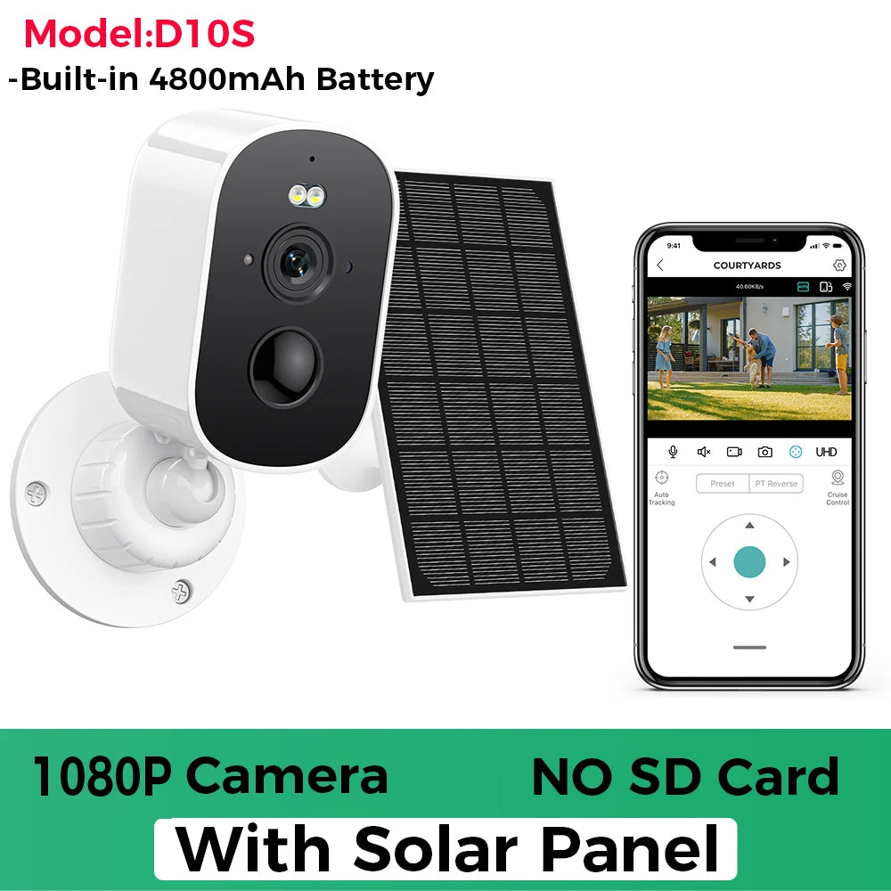 1080p wifi câmera solar ao ar livre sem fio alimentado por bateria bala câmera de segurança pir alarme movimento armazenamento em nuvem áudio em dois sentidos