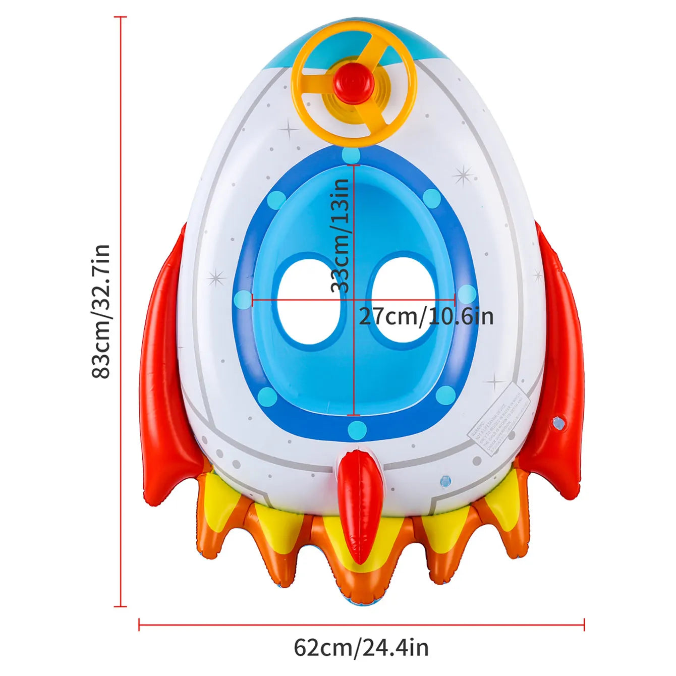 Anel de assento inflável engrossado em forma de foguete, 1 peça com volante, flutuador nas axilas de verão para festas na piscina e na praia