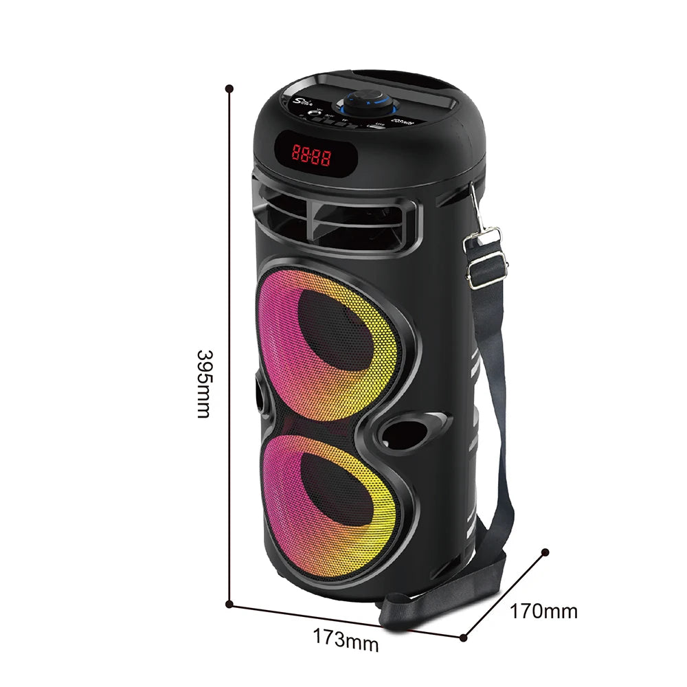 Zqs42106 portátil duplo alto-falante bluetooth de 4 polegadas carregamento sem fio de longo alcance bt/usb/tf/aux/microfone/fm/matrômokê colorido ao ar livre