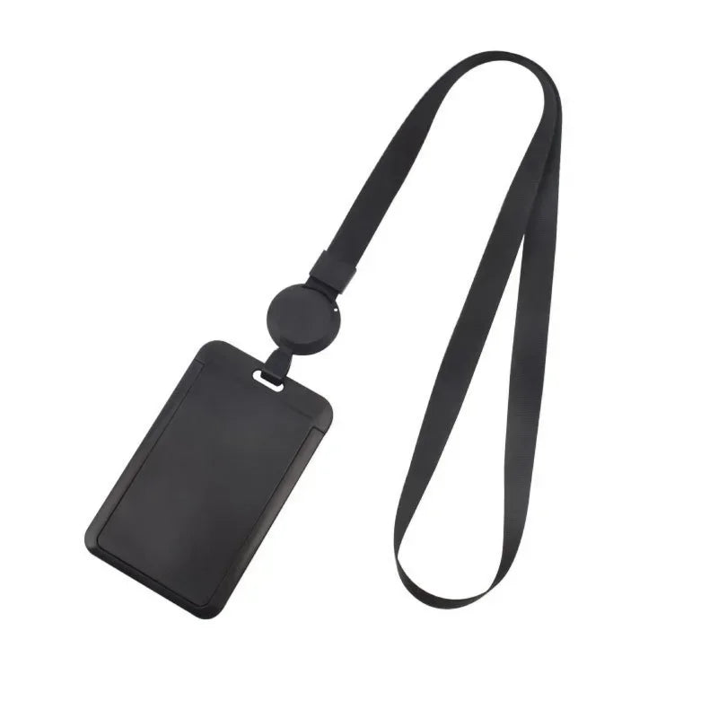 Capa preta para cartão de trabalho de identificação, com carretel de crachá retrátil, cordão, nome, porta-crachá, etiqueta no peito, manga para cartão de passagem de trabalho