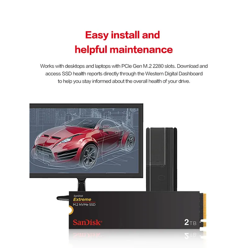 SanDisk Extreme M.2 2280 NVMe PCIe Gen 4.0 SSD Read speed Up to 5150MB/s 2TB 1TB 500GB Internal Solid State Drive For laptops PC