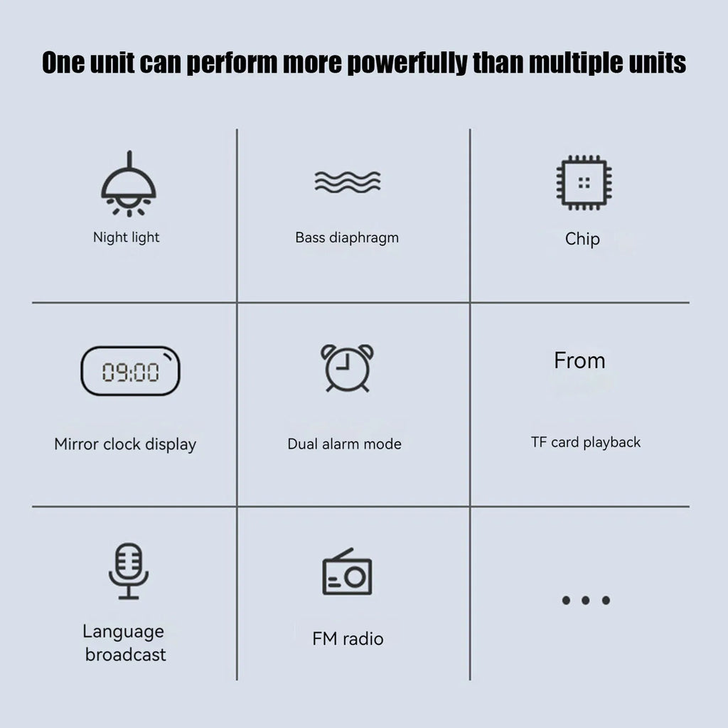 Alto-falante sem fio rgb bt com despertador, caixa de som estéreo portátil, rádio recarregável, reprodutor de música fm para festa, viagens ao ar livre