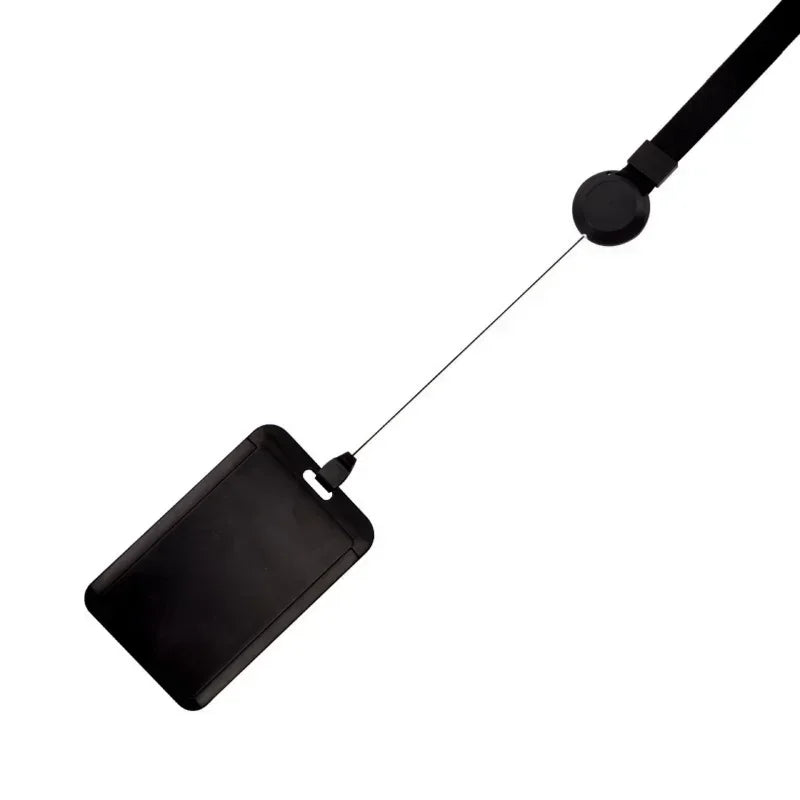 Capa preta para cartão de trabalho de identificação, com carretel de crachá retrátil, cordão, nome, porta-crachá, etiqueta no peito, manga para cartão de passagem de trabalho