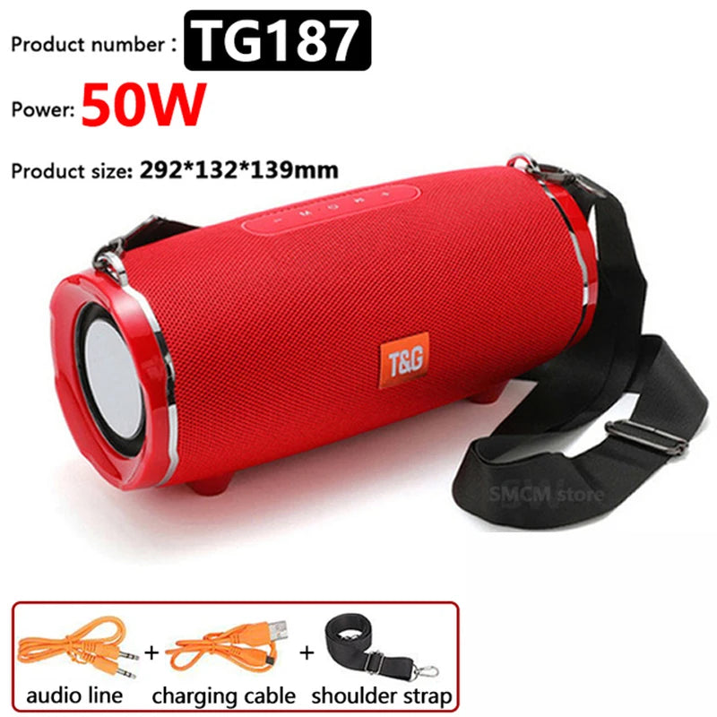 50W de alta potência caixa de som Bluetooth Speaker Outdoor IPX6 Coluna Sem Fio Impermeável Portátil super básico partido áudio 3D alto-falantes estéreo para pc Centro de Música Subwoofer FM TF cartão USB TG187