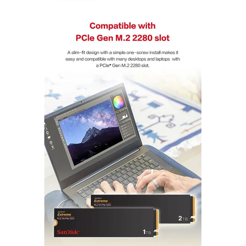SanDisk Extreme SSD M.2 NVME PCle Gen4.0 500GB1TB2TB Sequential Read speed up to5150MB/s M.2 2280 PCIe Gen3x4Solid State Drive