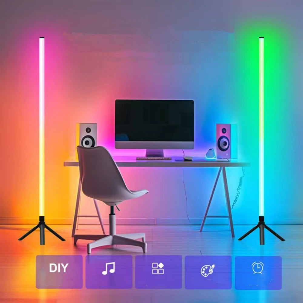 Inteligente rgb cct conduziu a lâmpada de assoalho 103cm 360 tubo redondo 5v alimentado por usb 24key bluetooth app controle remoto para jogos pc tv decoração