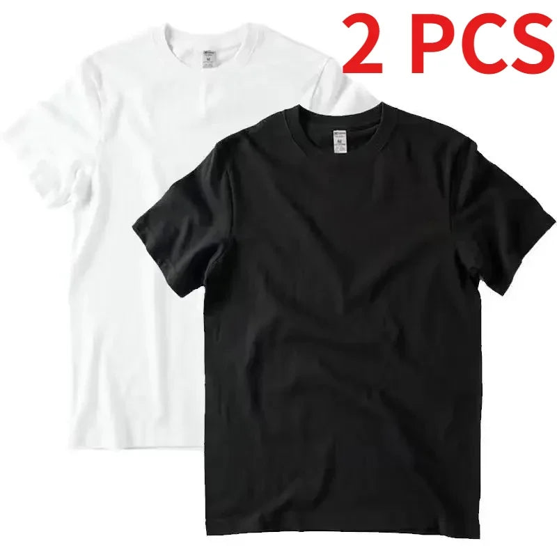 2 pçs cor sólida camiseta 100% algodão masculino feminino branco o-pescoço solto de manga curta modelos básicos all-match camiseta casal topos preto