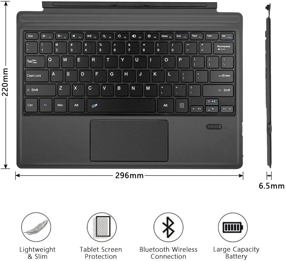 Teclado Bluetooth Retroiluminado para Microsoft Surface Pro 3 4 5 6 7 7+/Microsoft Surface Pro 8 9 10 11 X 13inch, Teclado Trackpad Teclado Sem Fio,Teclado português