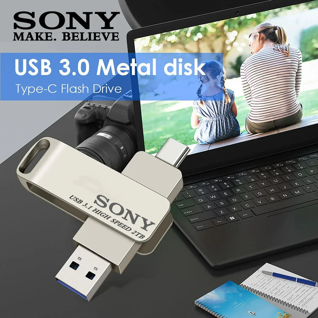 Sony usb 2tb flash pen drive 2 em 1 otg usb 3.1 metal memória vara duplo c pendrive 128gb 256gb 512gb 1tb de armazenamento de alta velocidade de