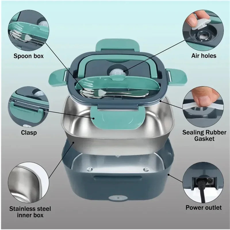 Novo 1.5l 60w lancheira elétrica aquecedor de alimentos portátil aquecedor de alimentos para carro ou casa à prova de vazamento almoço aquecimento microondas para caminhantes