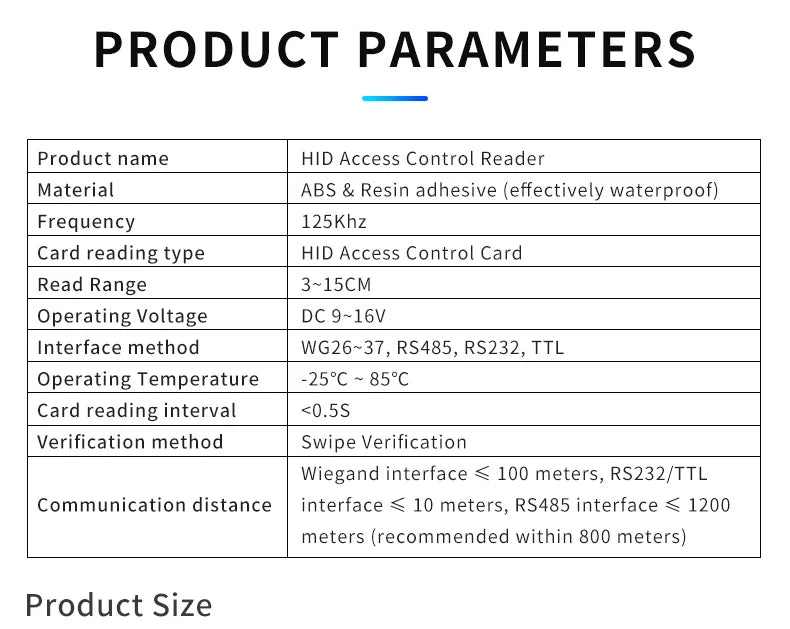 Dispositivo de cartão de leitura rfhid rs232, durável, à prova d'água, rfid, 125khz, baixa frequência, wiegand26 ~ 37bit, rs485, hidrs232, comunicação de nível ttl
