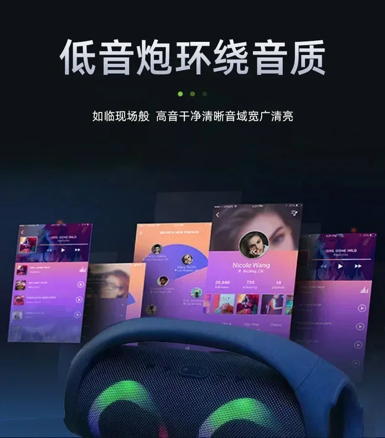 Portátil à prova d100 água 100w de alta potência bluetooth alto-falante rgb luz colorida sem fio subwoofer 360 estéreo surround tws fm boom box