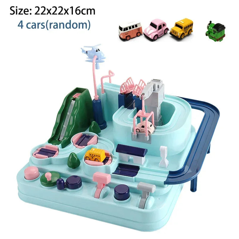 Modelo de carro ferroviário de corrida brinquedos educativos crianças pista jogo de aventura cérebro trem interativo mecânico animais espaço foguete brinquedo