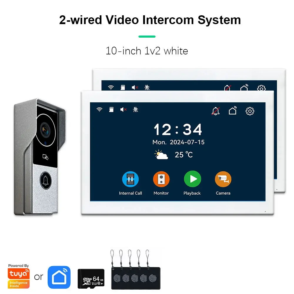 Tuya inteligente 1080p 2 fios visiophone campainha sistema de vídeo porteiro para casa metal porta telefone suporte câmera ip proteção segurança