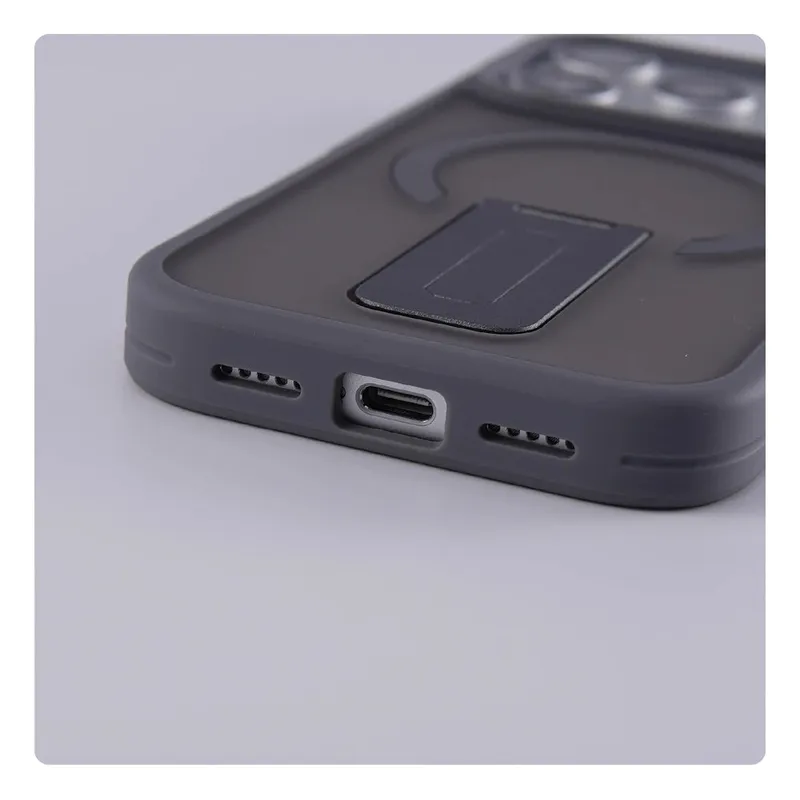 Luxury Matte Translucent Holder Magnetic Case for IPhone 17 Pro Max Air 16 15 Plus 14 13 12 For Magsafe Bumper Shockproof Cover