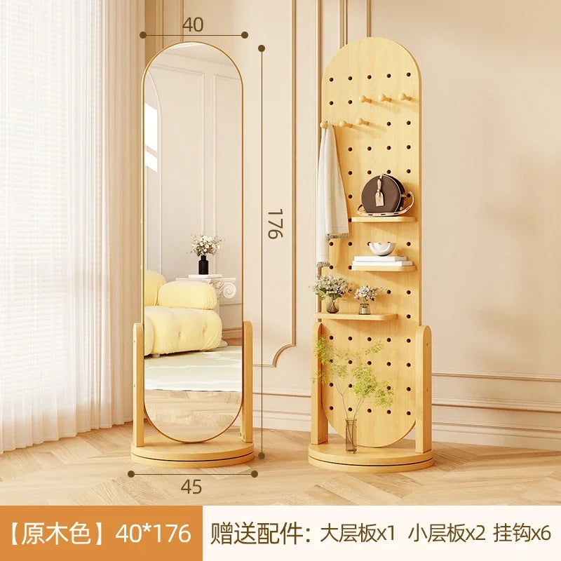 Retro espelho de corpo inteiro espelho de comprimento total cabide de chão multifuncional tridimensional rotativo integrado