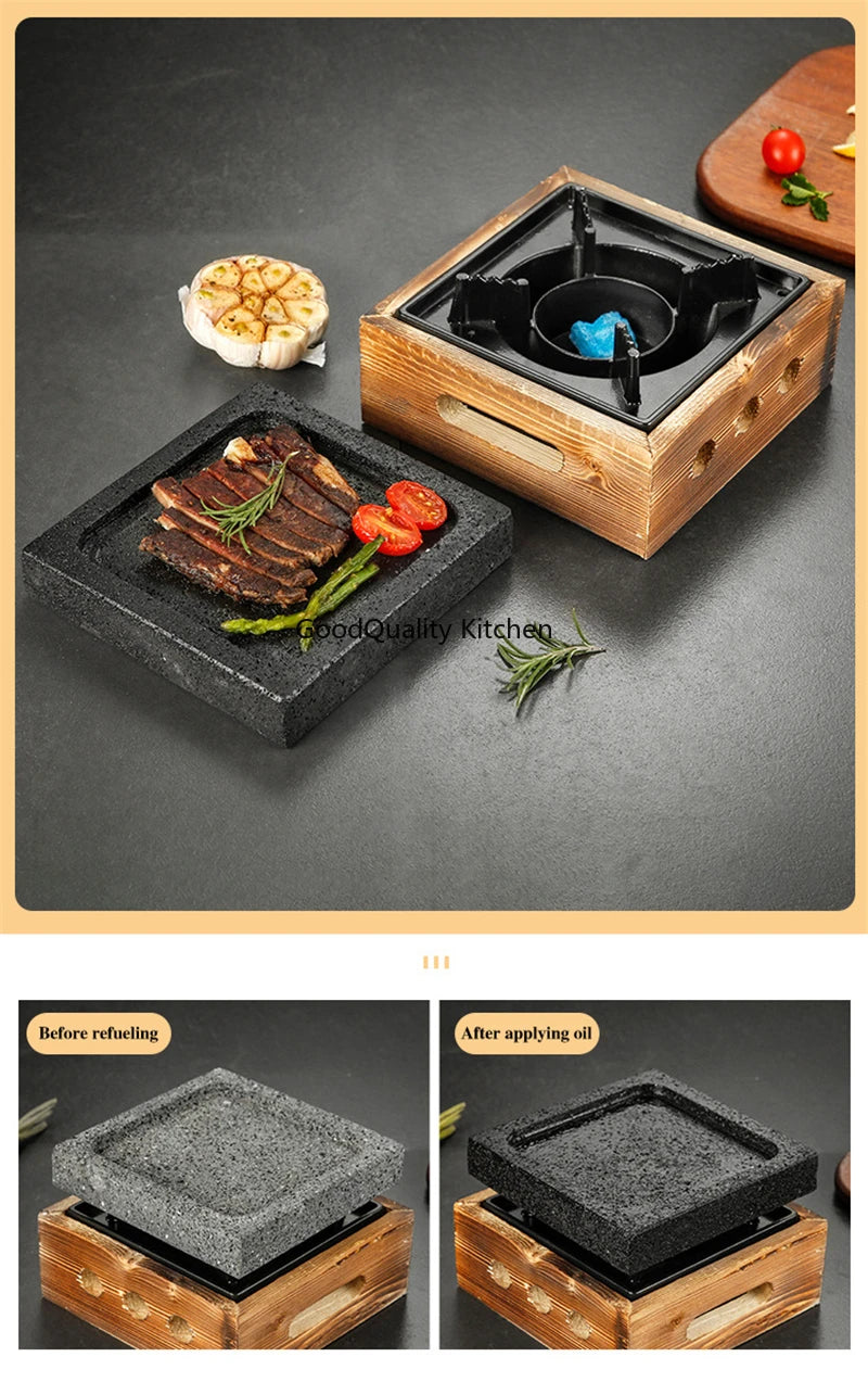 Churrasco Japonês Stone Grill Plate, Bandeja De Cozimento De Pedra, Bife De Alta Temperatura, Rocha Vulcânica, Prato De Churrasco