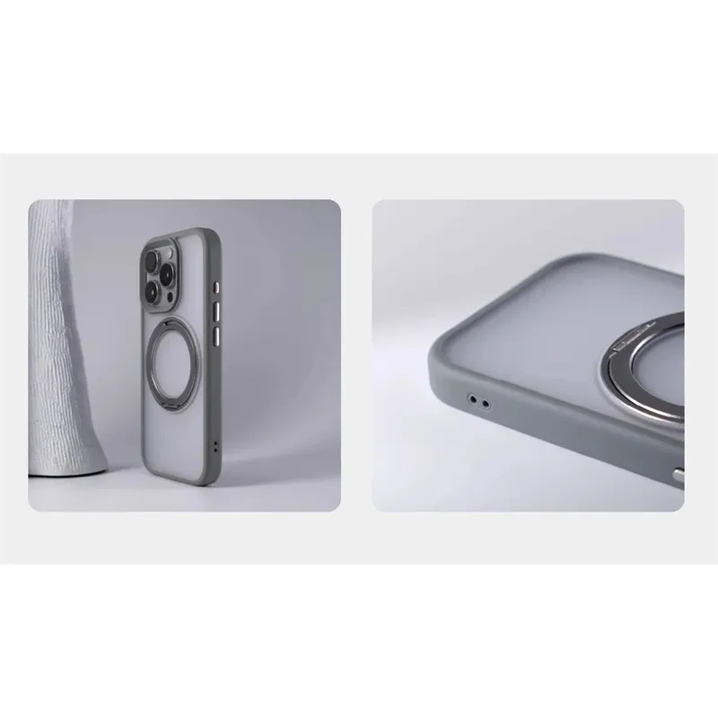 360° Rotation Metal Ring Holder Magnetic Bumper Case for iPhone 16 Pro Max 15 14 13 For Magsafe Wireless Charge Shockproof Cover