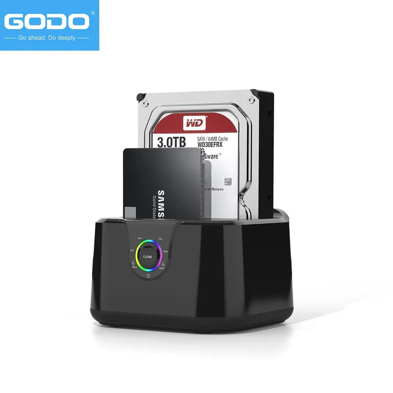 GODO Dual Bay USB 3.0 Hard Drive Docking Station for SATA 2.5 / 3.5 Inch HDDs/SSDs with LED Indicator - Hard Drive Dock