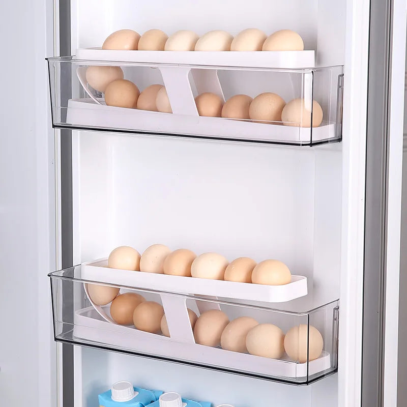 Bilayer geladeira caixa de armazenamento de ovos rolamento automático titular rack escada estilo geladeira ovos dispensador organizador titular