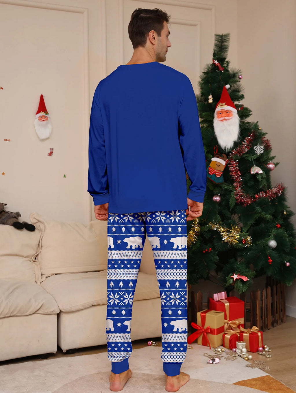 Conjunto de pijamas e calças de Natal, nova estampa, estrela, padrão completo, pai, mãe, filhos e cachorro, roupa doméstica, 2 peças, 2024