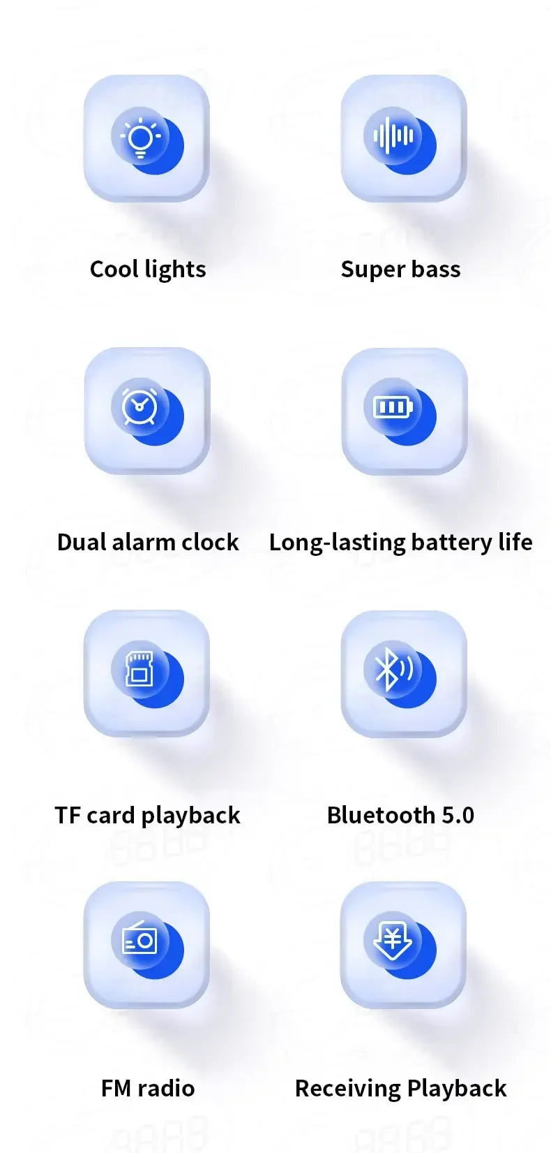 Silencioso sem fio bluetooth alto-falante despertador rgb tws usb led espelho relógio digital fm grande display sala de estar decoração do escritório