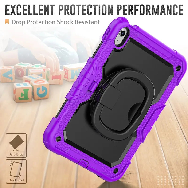 Handle Grip Case Universal For iPad A16 2025 11th 10.9 2022 10th Gen. With Shoulder Strap 360 Rotating Stand Hybrid Kids Cover