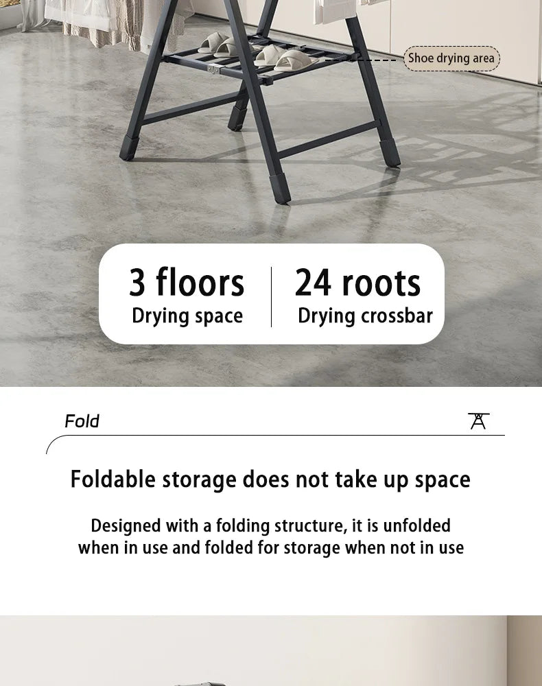 Casa interior dobrável vertical vloth rack de secagem varanda aço roupas rodas secador removível colcha torre prateleira suporte lavanderia