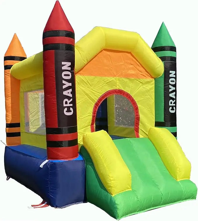 Mini casa inflável de salto com ventilador, castelo infantil, casa inflável para crianças com escorregador, soprador de ar, bolsa de transporte e bolsa de água