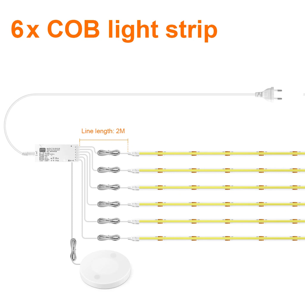Placa acústica led decorativa cob tira de luz toque regulável parede fundo lâmpada mostrar prateleira sob o armário quarto luz da noite