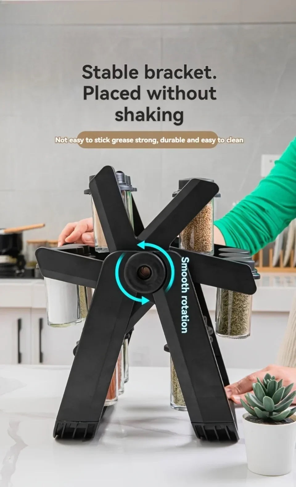 Rack de armazenamento rotativo doméstico, conjunto de rack de especiarias de vidro rotativo, rack de armazenamento de cozinha, rack de armazenamento de temperos