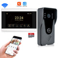Sistema de intercomunicação de vídeo wi-fi sem fio, campainha de vídeo inteligente 1080p para casa, tela sensível ao toque, cartão 32g, áudio bidirecional, aplicativo tuya, desbloqueio de 4 fios