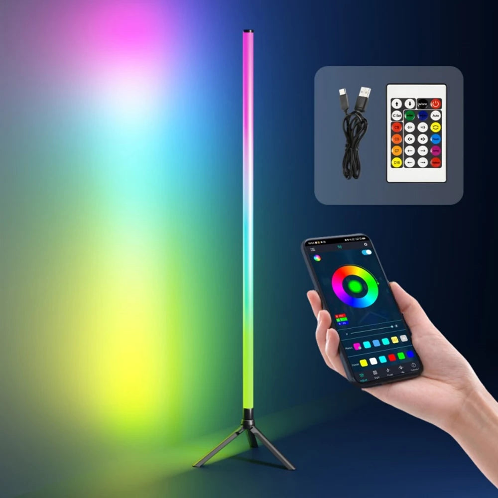 Inteligente rgb cct conduziu a lâmpada de assoalho 103cm 360 tubo redondo 5v alimentado por usb 24key bluetooth app controle remoto para jogos pc tv decoração