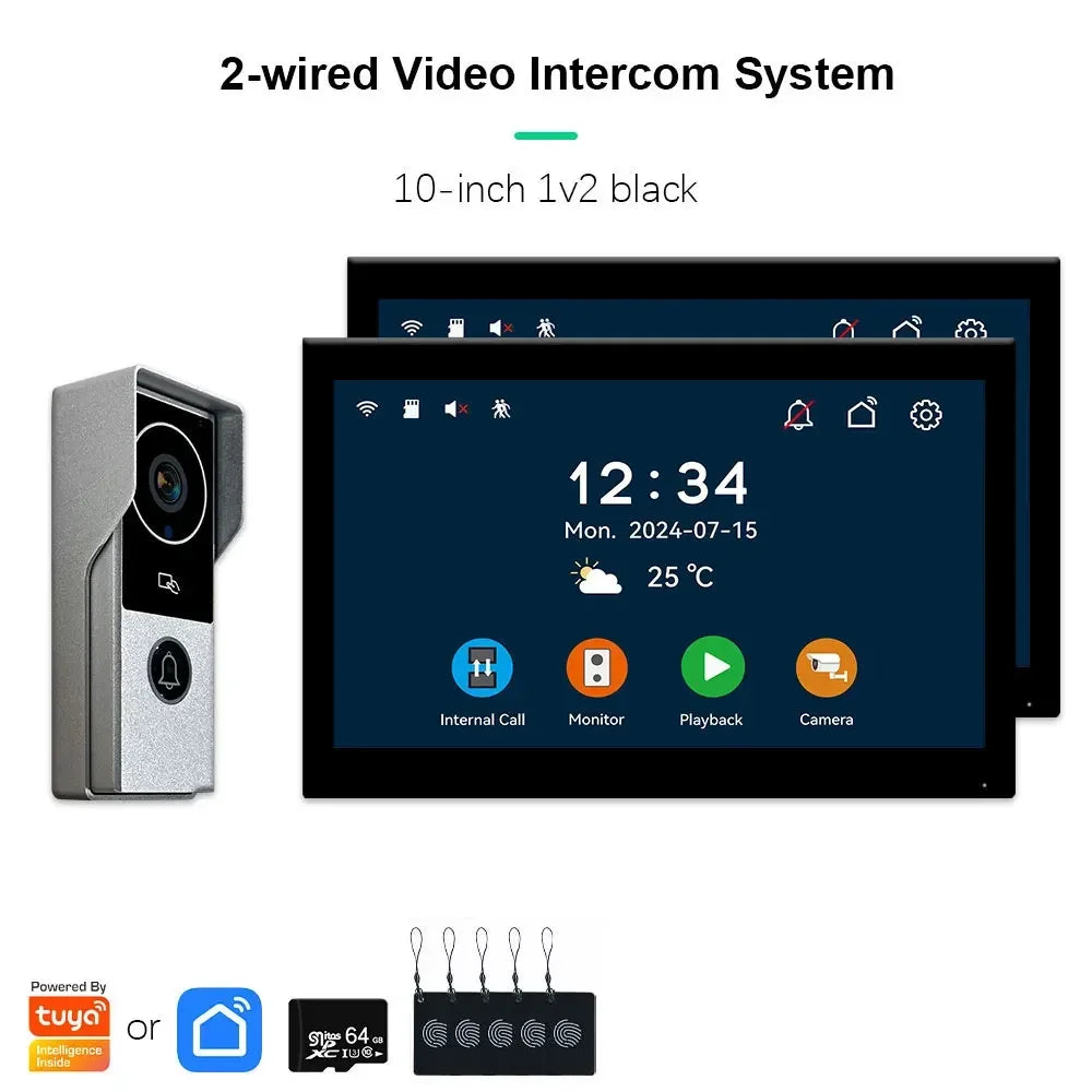 Tuya inteligente 1080p 2 fios visiophone campainha sistema de vídeo porteiro para casa metal porta telefone suporte câmera ip proteção segurança